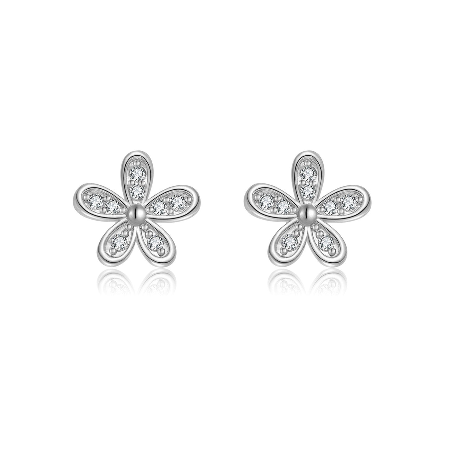 S925 silver flower cz stud earrings