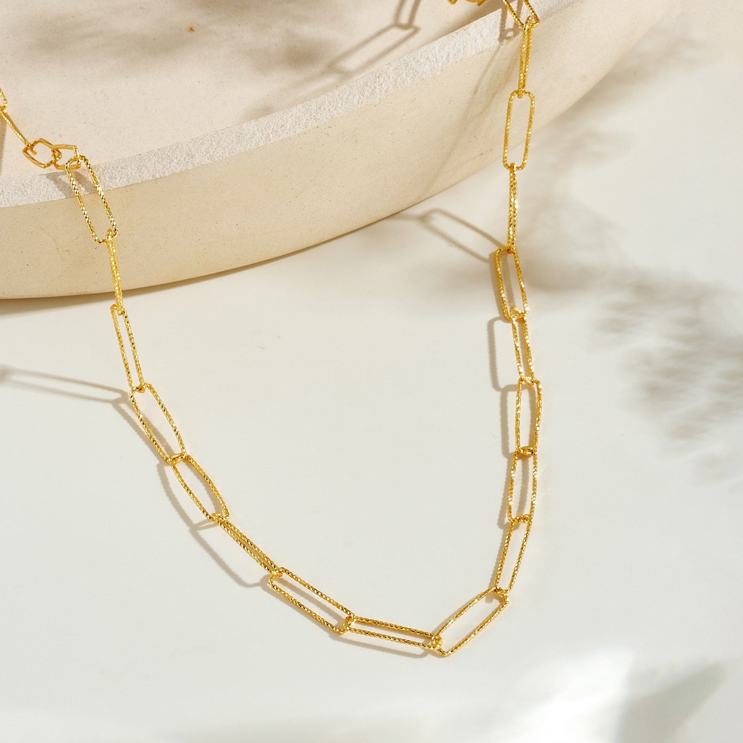 Textured Paperclip Chain Gold Necklace