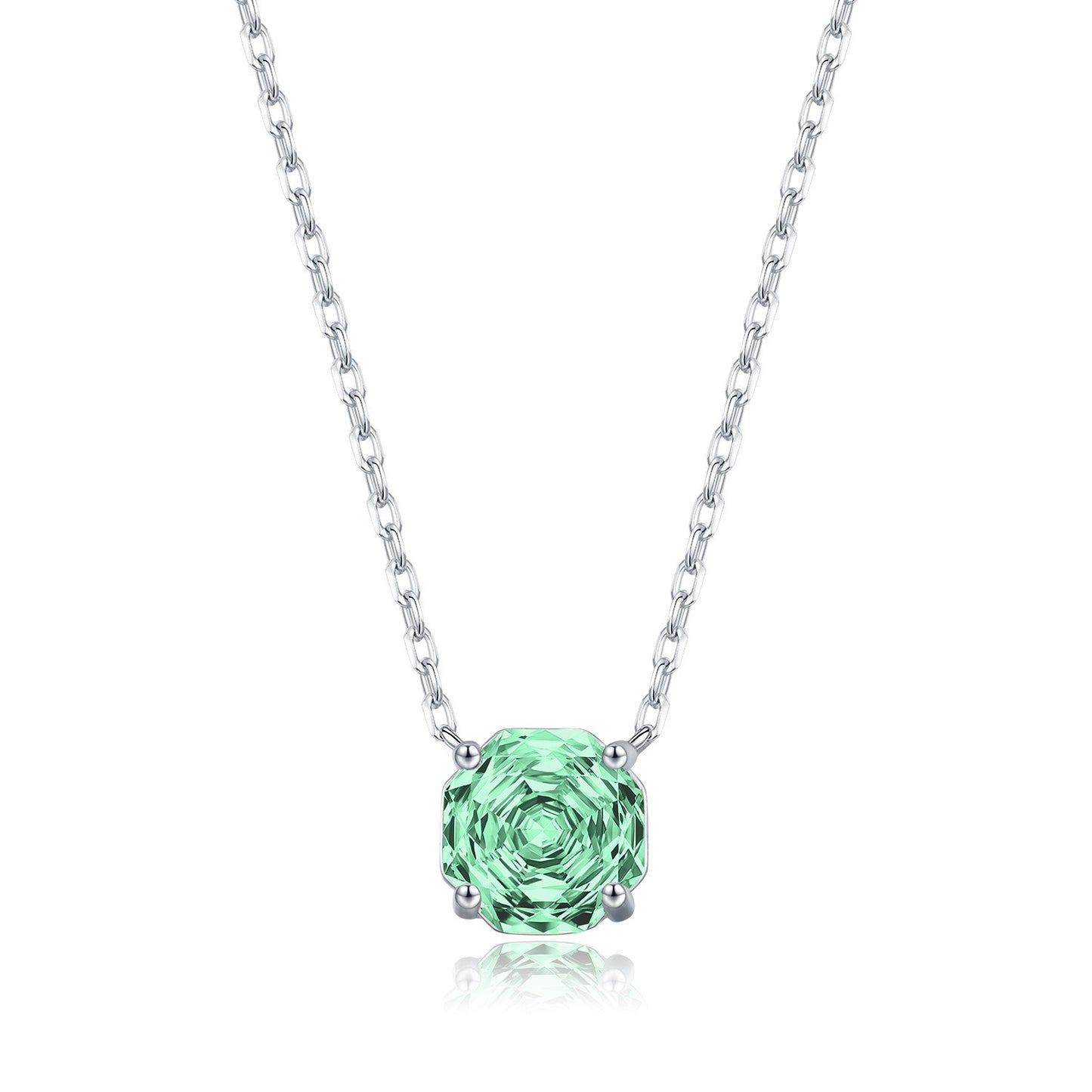S925 silver green cubic zirconia solitaire necklace