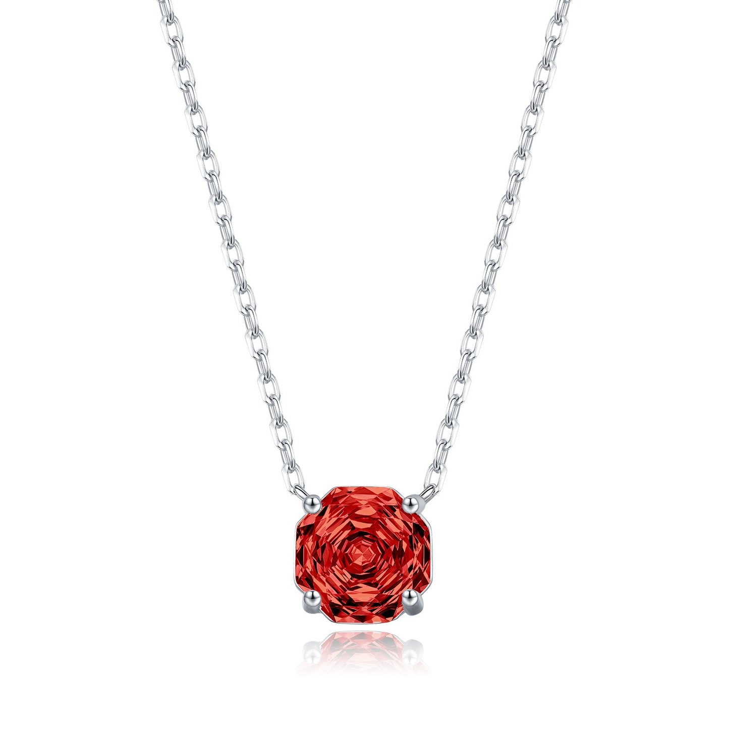 S925 silver red cubic zirconia solitaire necklace