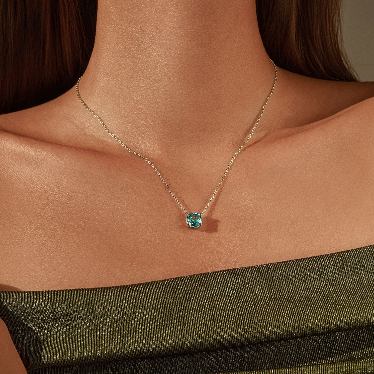 S925 silver solitaire cz necklace - worn on neck