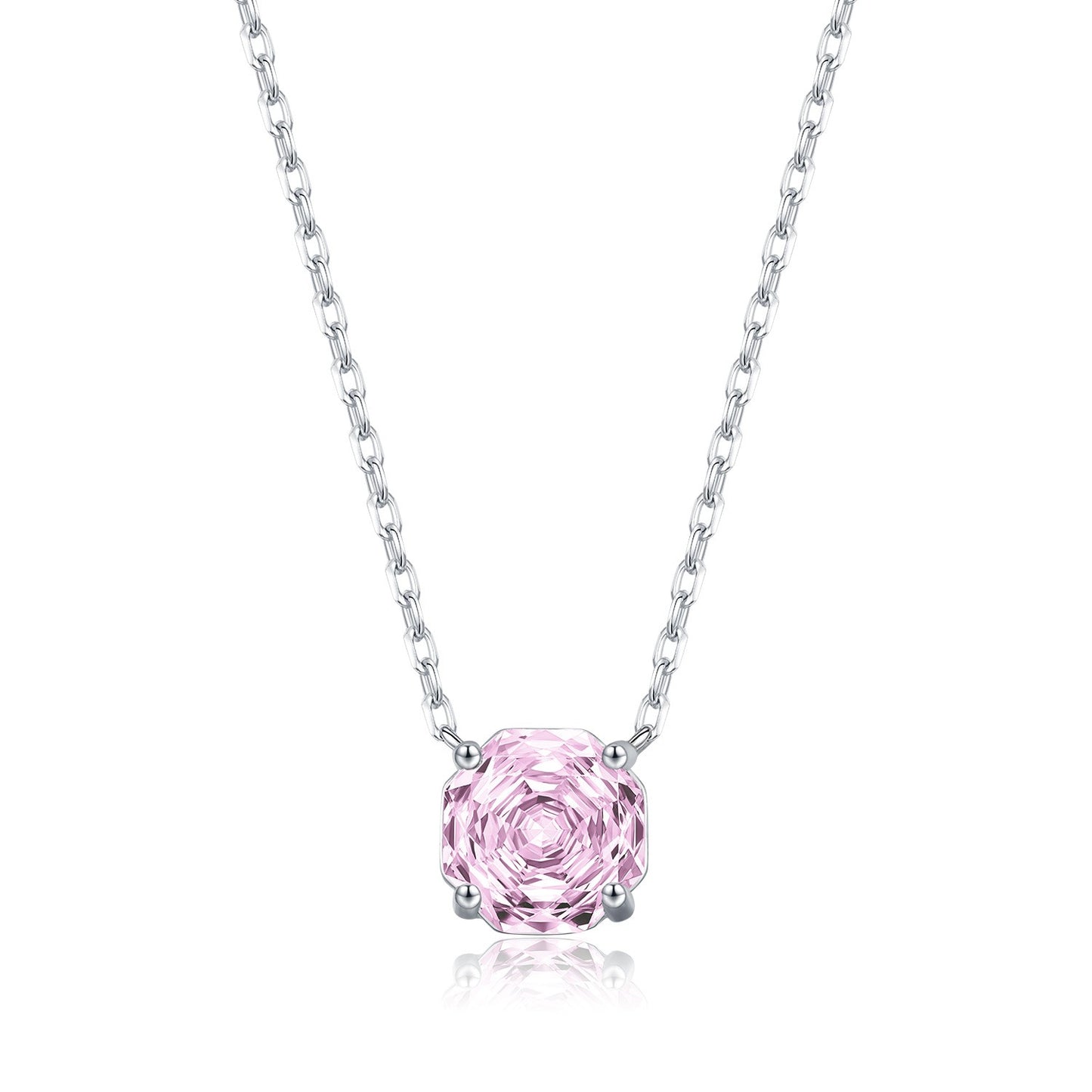 S925 silver pink cubic zirconia solitaire necklace