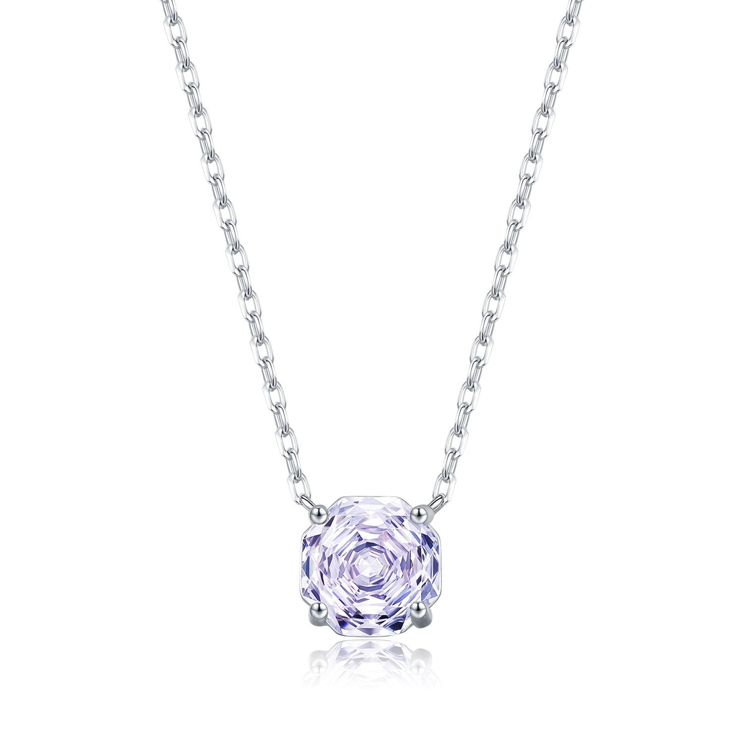 S925 silver lavender cubic zirconia solitaire necklace