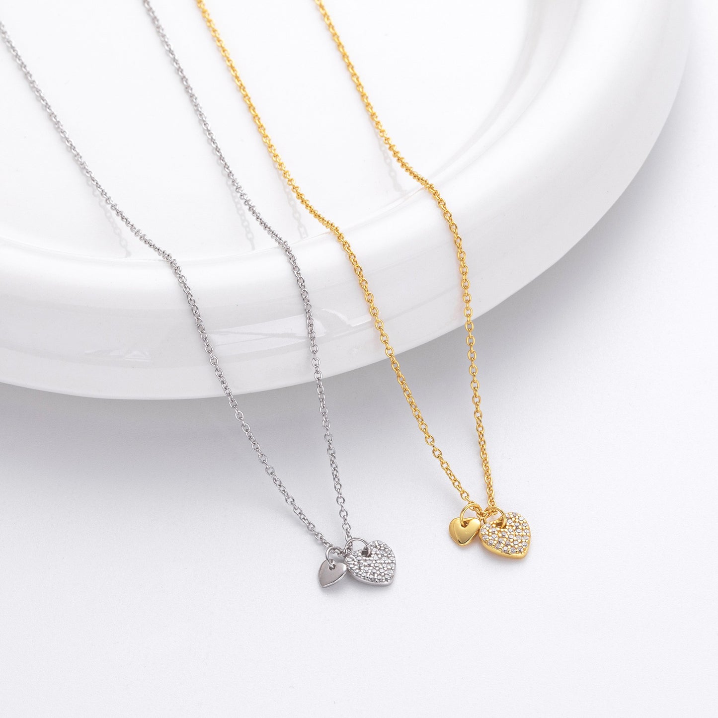 S925 silver dual heart pave cz necklace - clasp detail