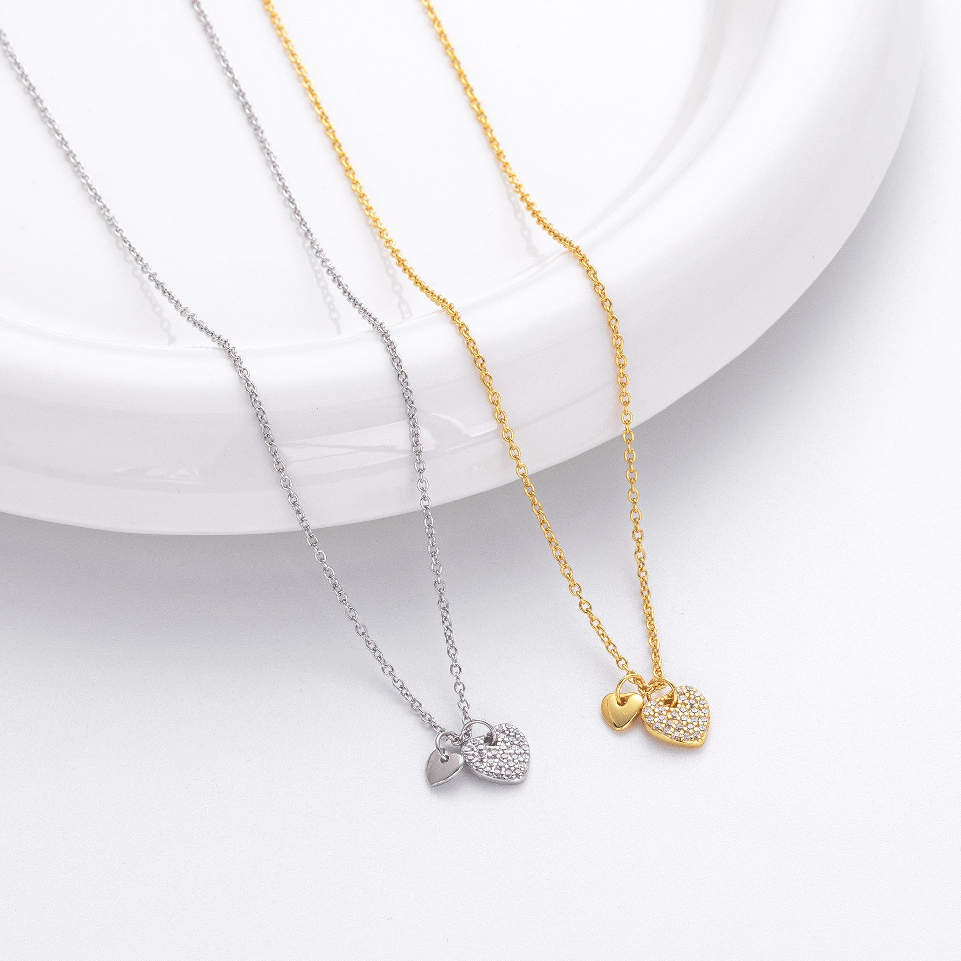 S925 silver dual heart pave cz necklace - clasp detail