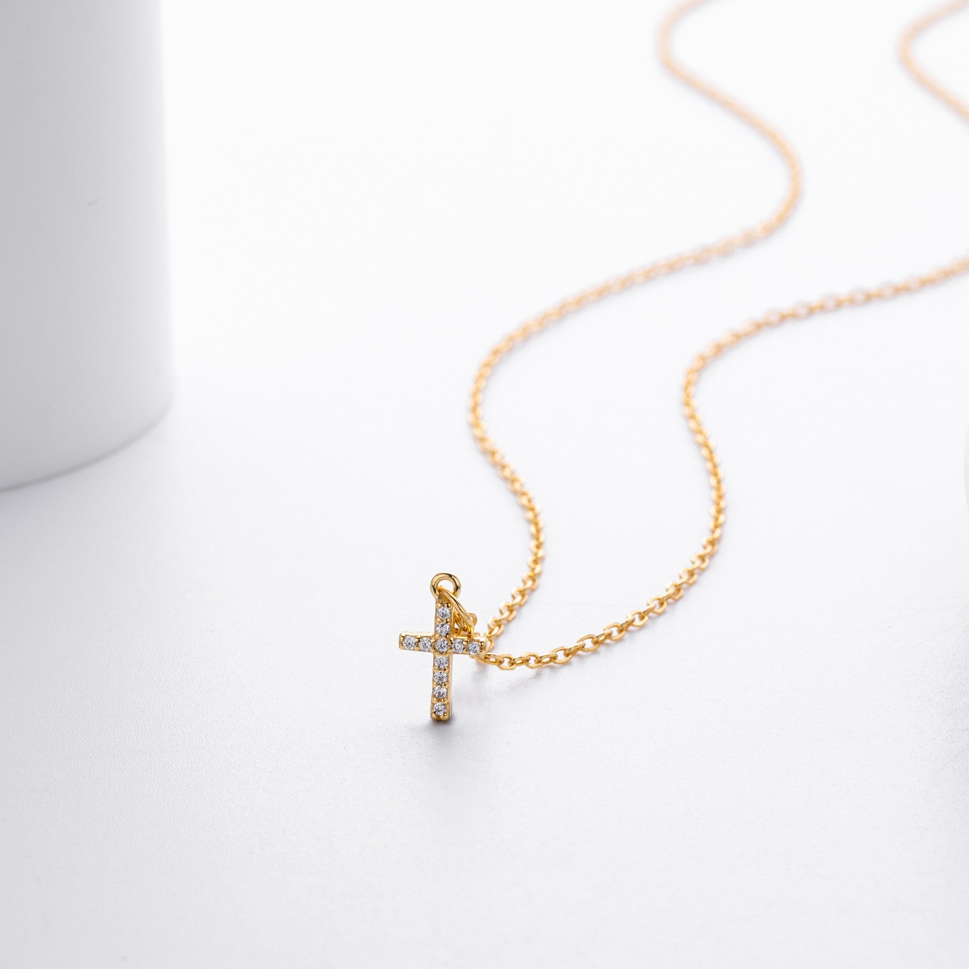 S925 silver pave cross necklace - side view