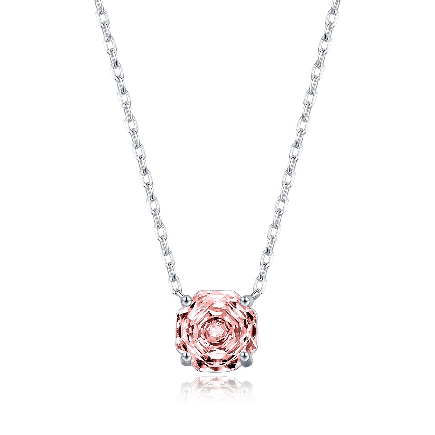 S925 silver pink cubic zirconia solitaire necklace