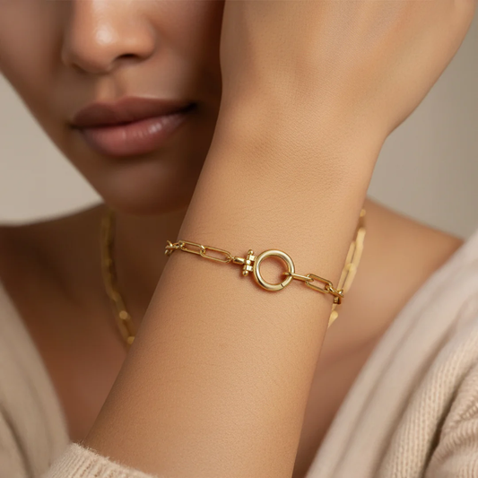 Paperclip chain bracelet with toggle clasp - worn on wrist