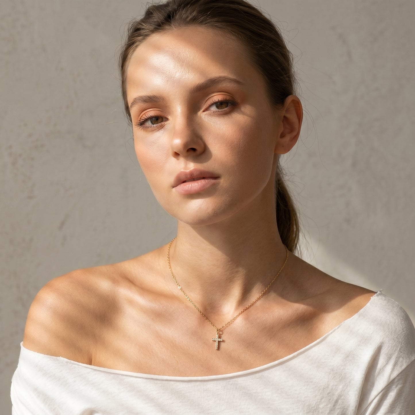 Pave cross necklace - worn on neck