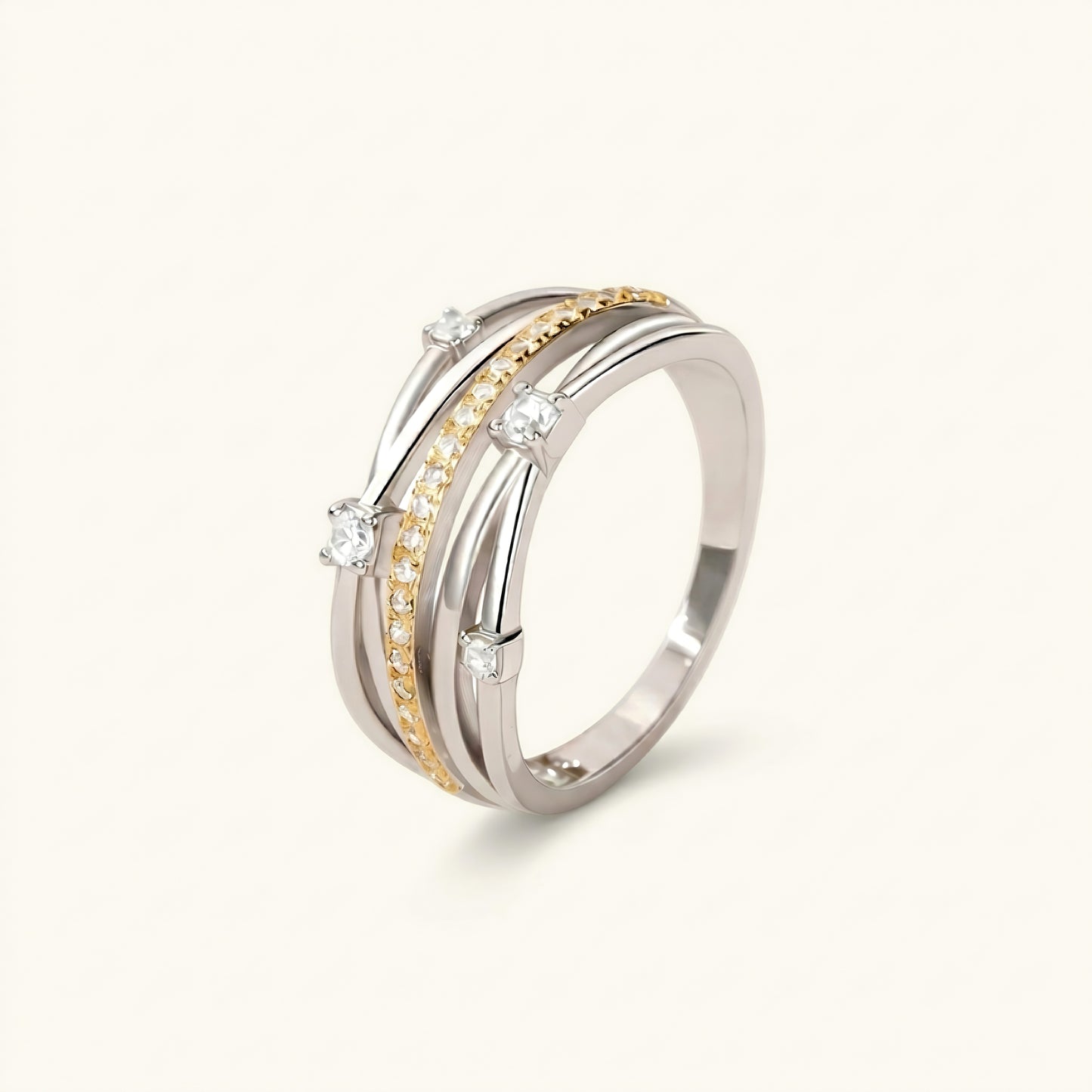 S925 silver two-tone multi-layer cz ring for women