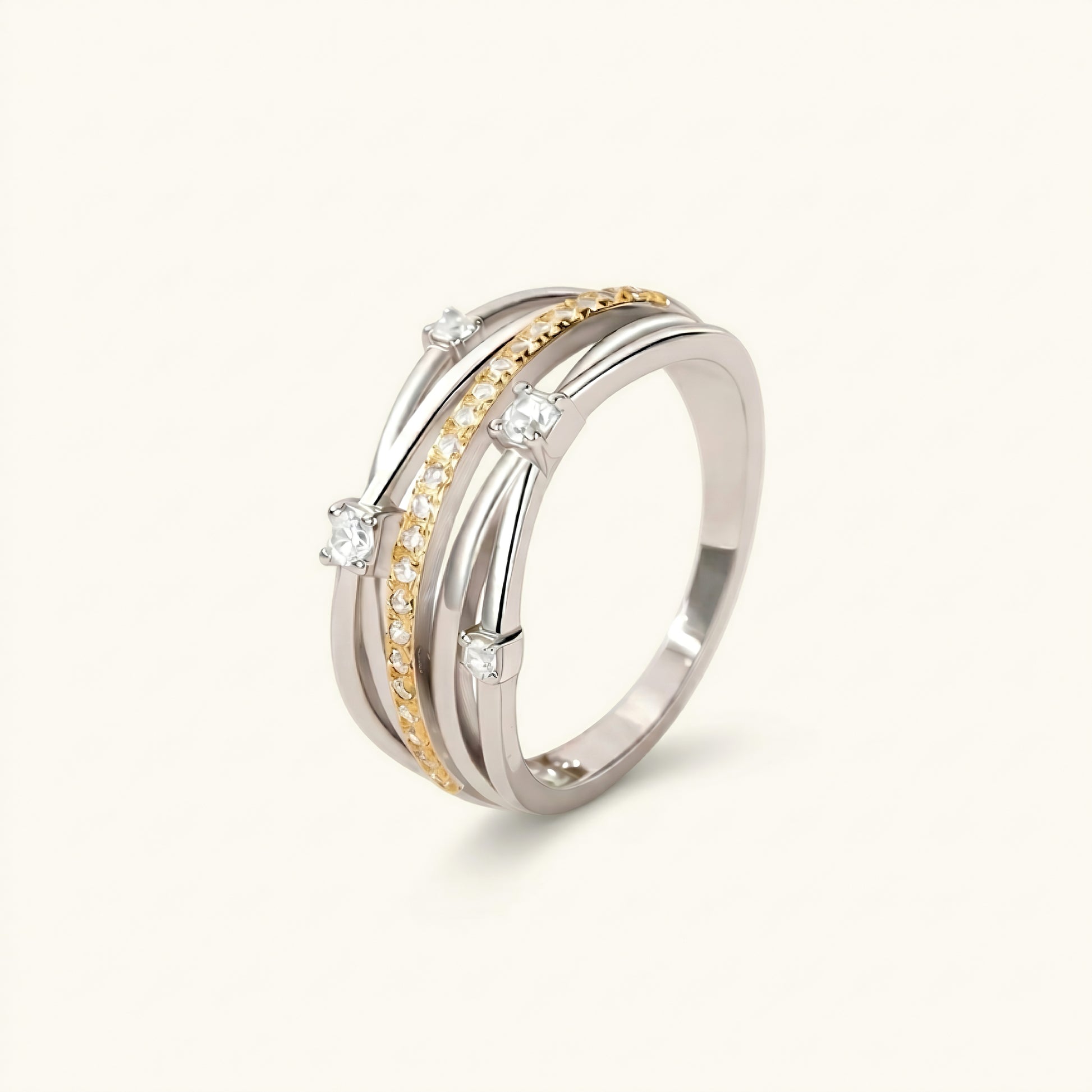 S925 silver two-tone multi-layer cz ring for women