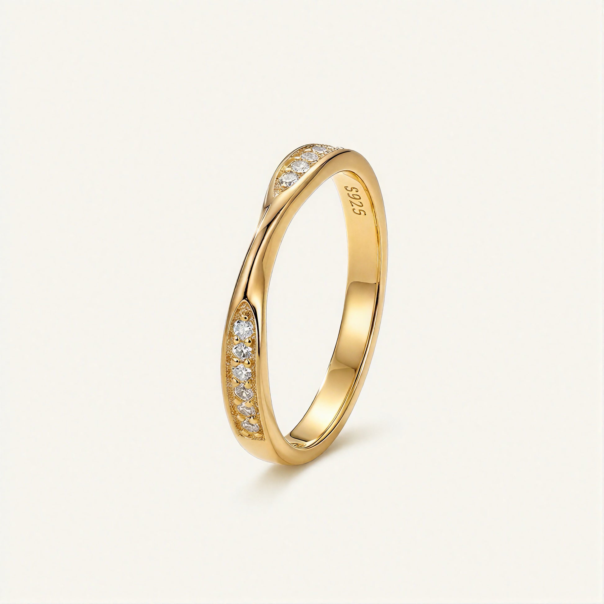 S925 silver gold plated twisted half eternity cz ring