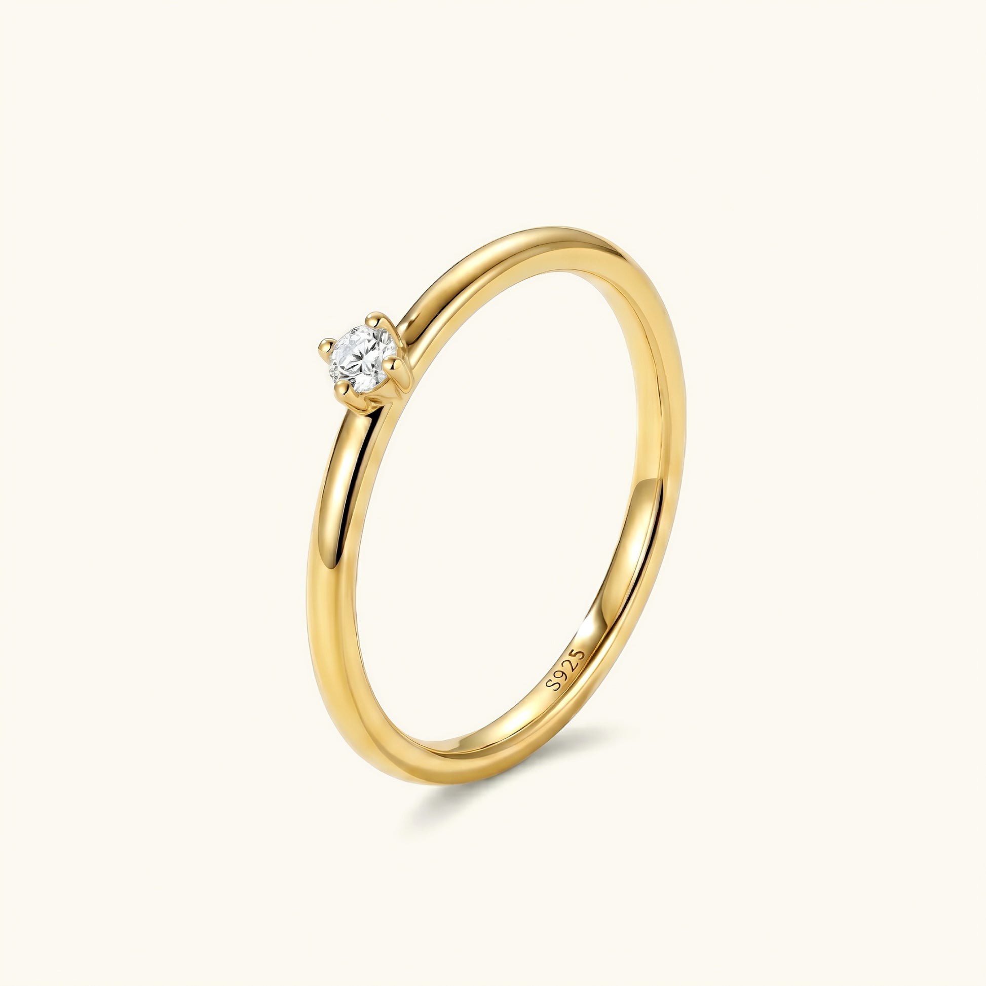 S925 silver gold plated minimalist solitaire cz ring