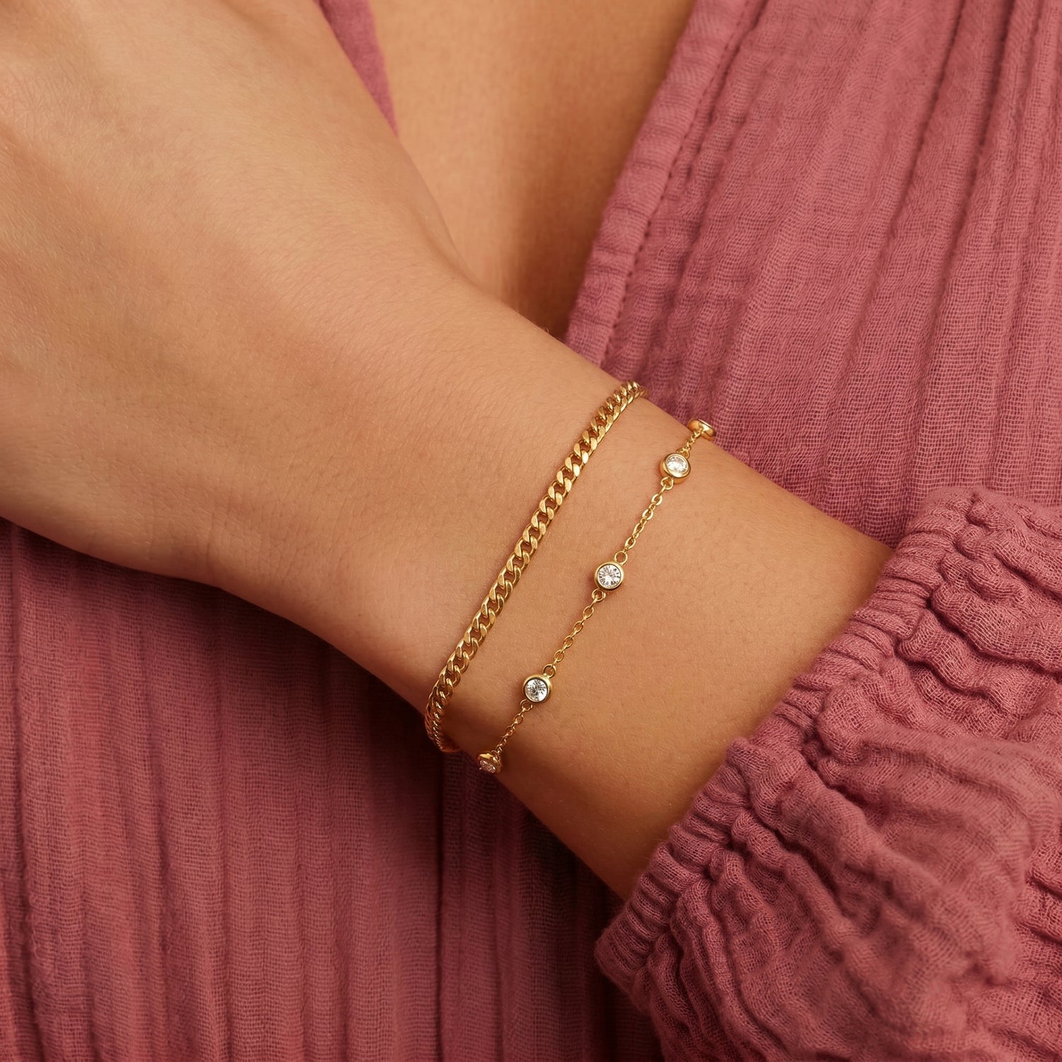 S925 silver bezel-set cz bracelet - worn on wrist
