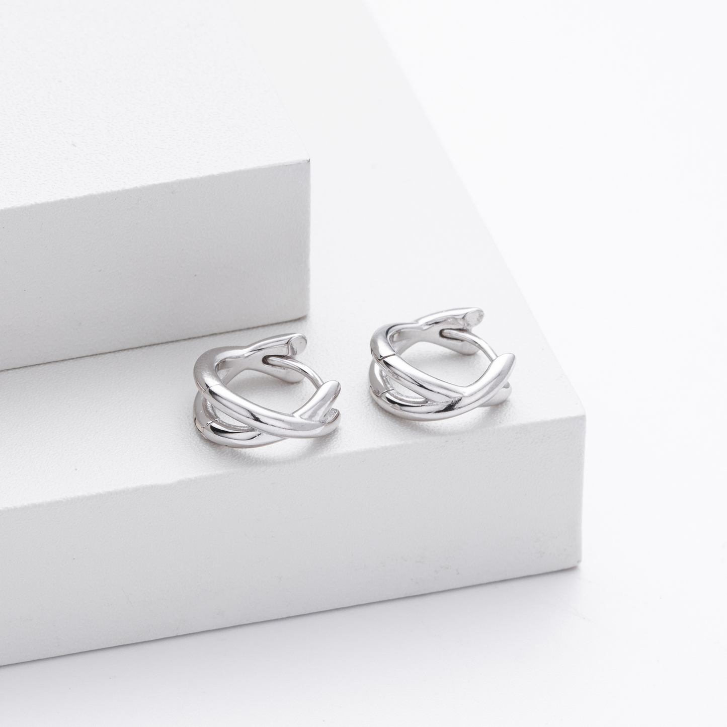 S925 silver crisscross twisted huggie hoop earrings