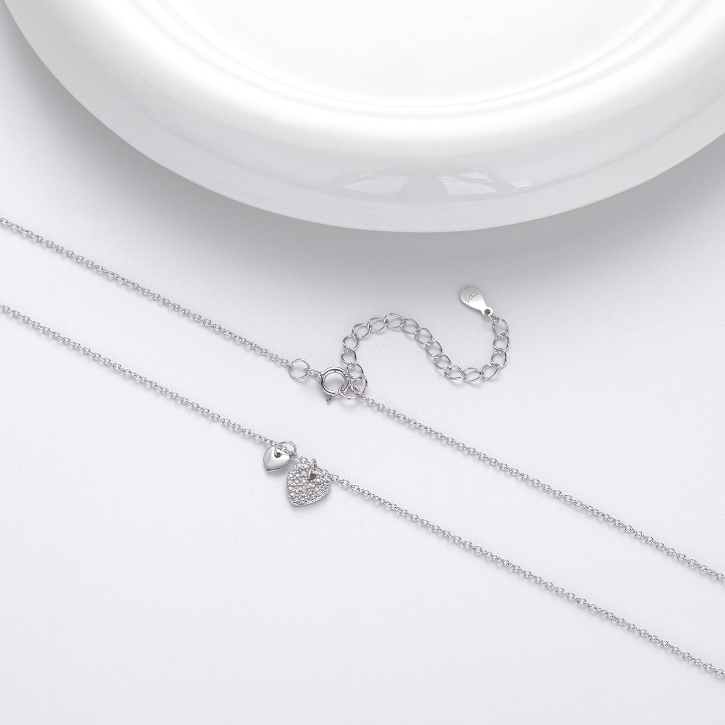 S925 silver dual heart pave cubic zirconia necklace