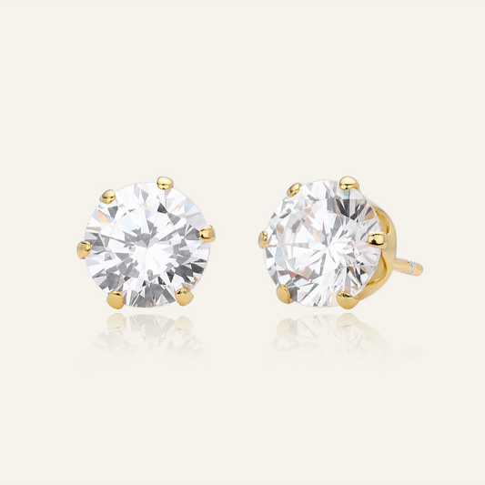 S925 silver gold plated 4-prong round cubic zirconia stud earrings