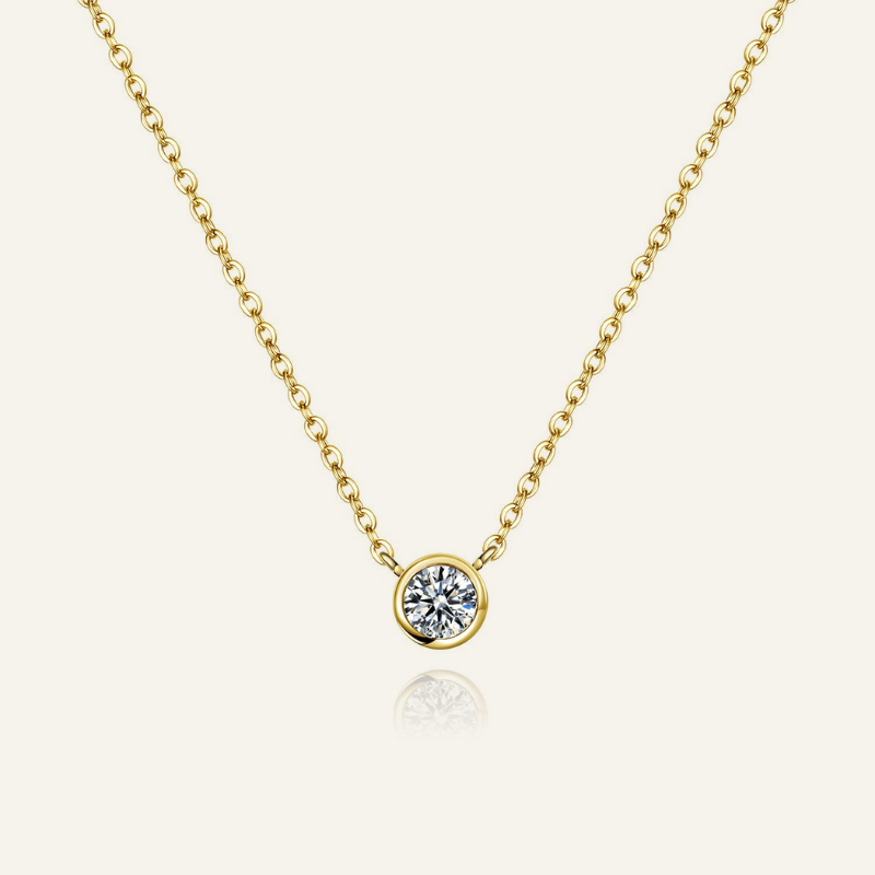S925 silver gold plated bezel-set solitaire cubic zirconia necklace