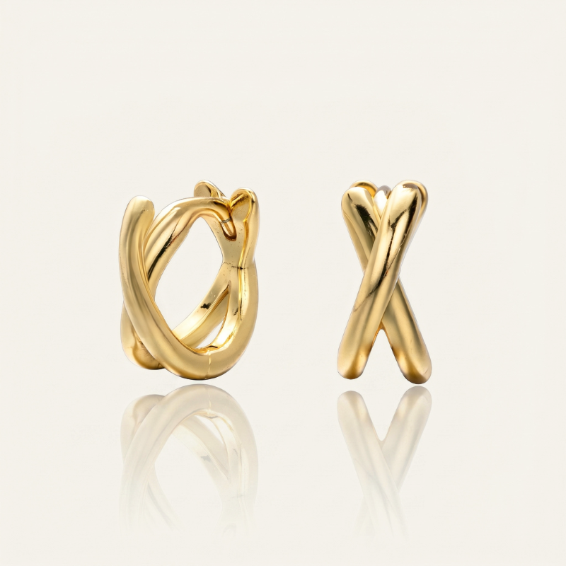 S925 silver gold plated crisscross twisted huggie hoop earrings