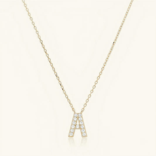 S925 silver gold plated cubic zirconia initial letter A necklace