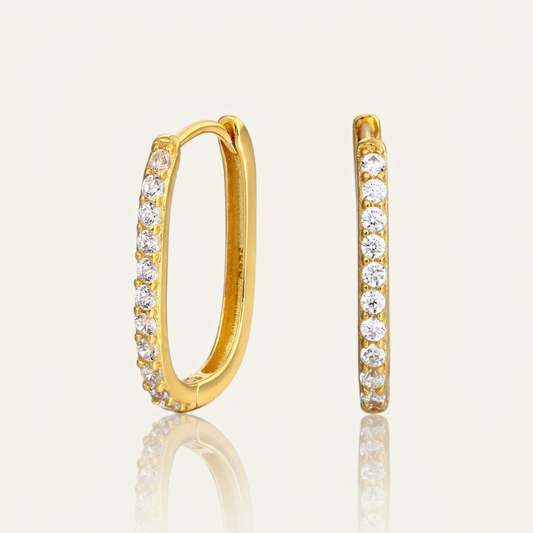 S925 silver gold plated cubic zirconia oval hoop earrings