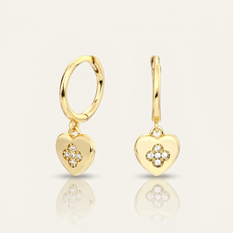 S925 silver gold plated cz heart drop hoop earrings