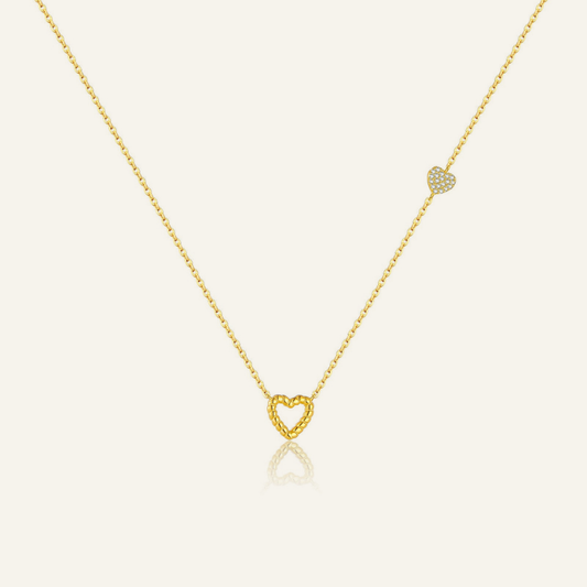 S925 silver gold plated double cz heart necklace