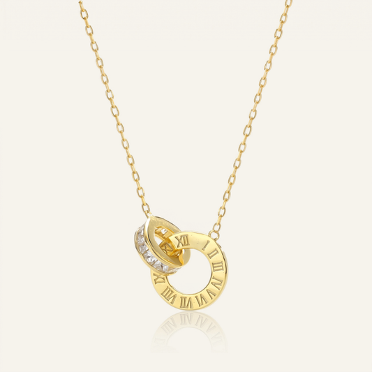 S925 silver gold plated interlocking Roman numeral cz necklace