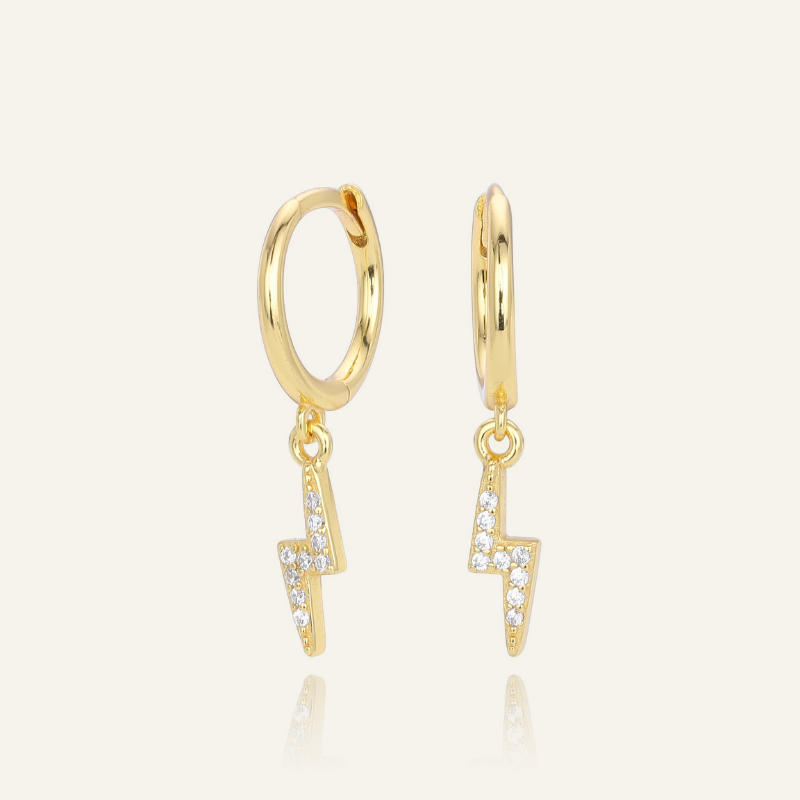 S925 silver gold plated lightning bolt cz drop hoop earrings
