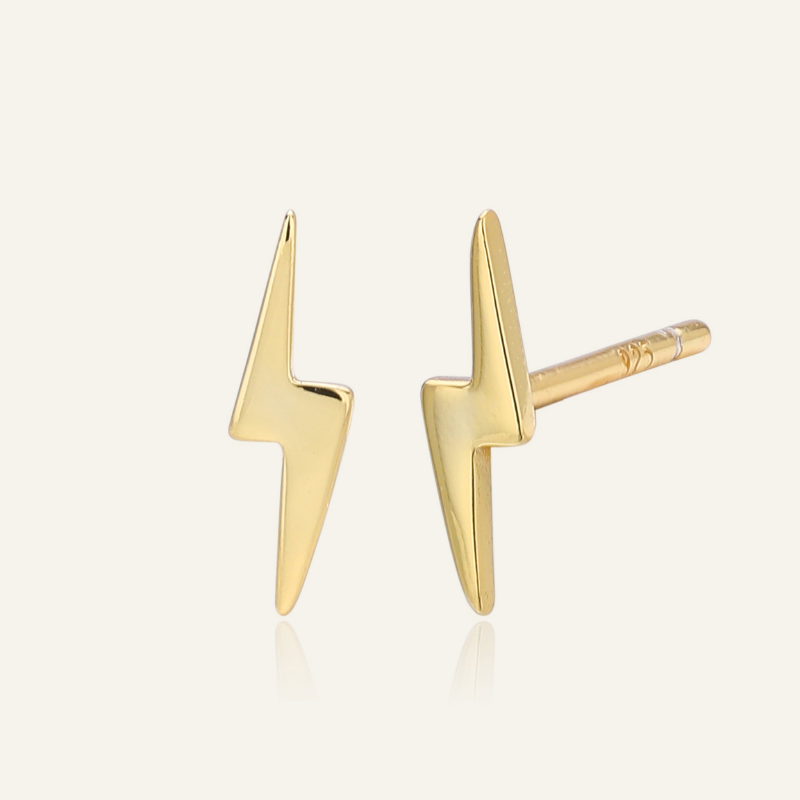 S925 silver gold plated lightning bolt stud earrings
