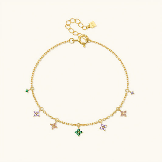 S925 silver gold plated multi-color clover charm bracelet