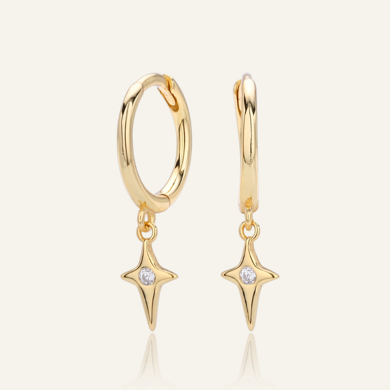 S925 silver gold plated north star cz drop hoop earrings