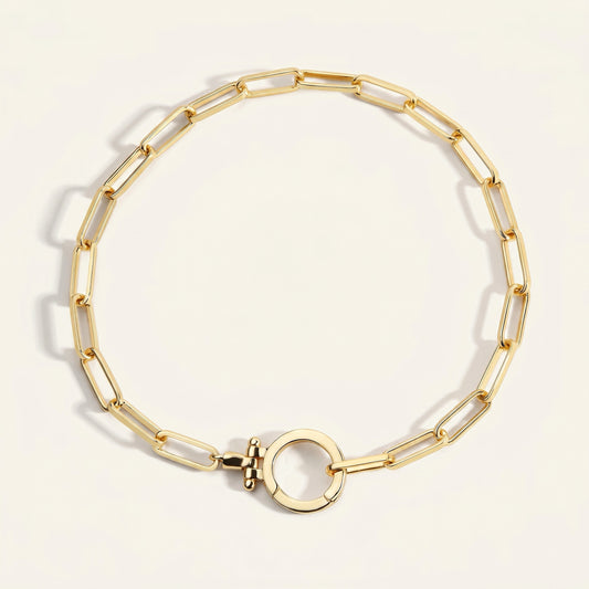 S925 silver gold plated paperclip chain bracelet with toggle clasp