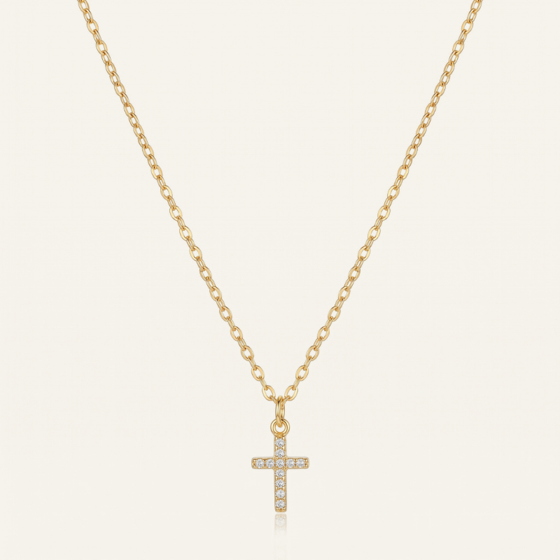S925 silver gold plated pave cross necklace