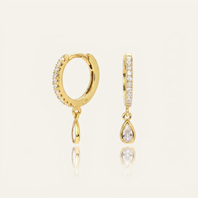 S925 silver gold plated pave teardrop cz drop hoop earrings