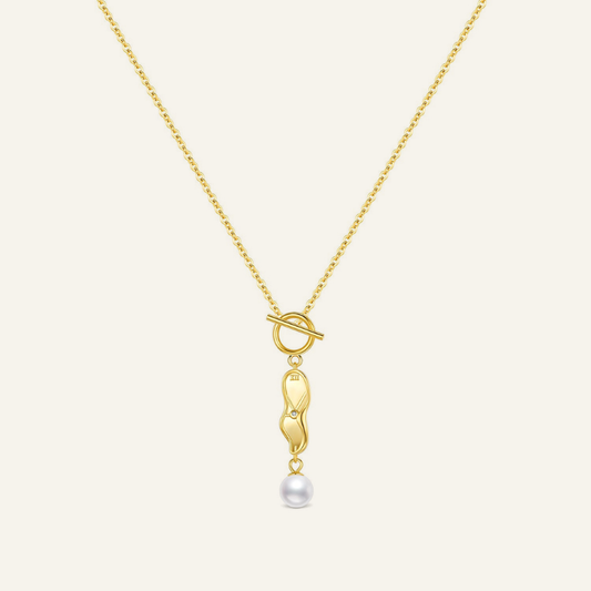 S925 silver gold plated peanut-shaped freshwater pearl necklace with toggle clasp