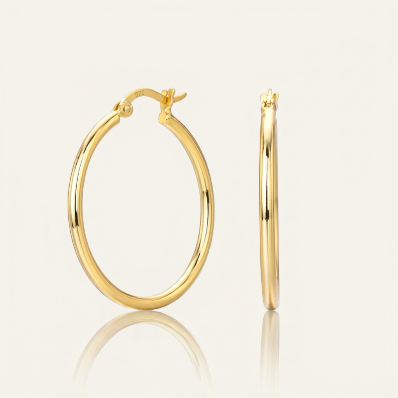 S925 silver gold plated plain large hoop earrings