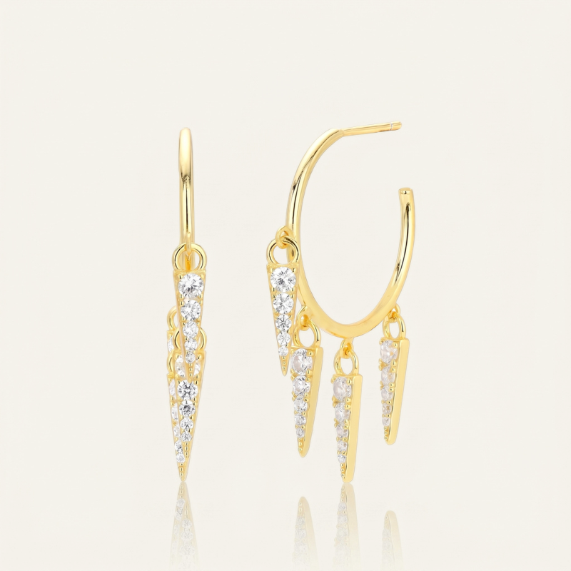 S925 silver gold plated spike cz drop hoop earrings