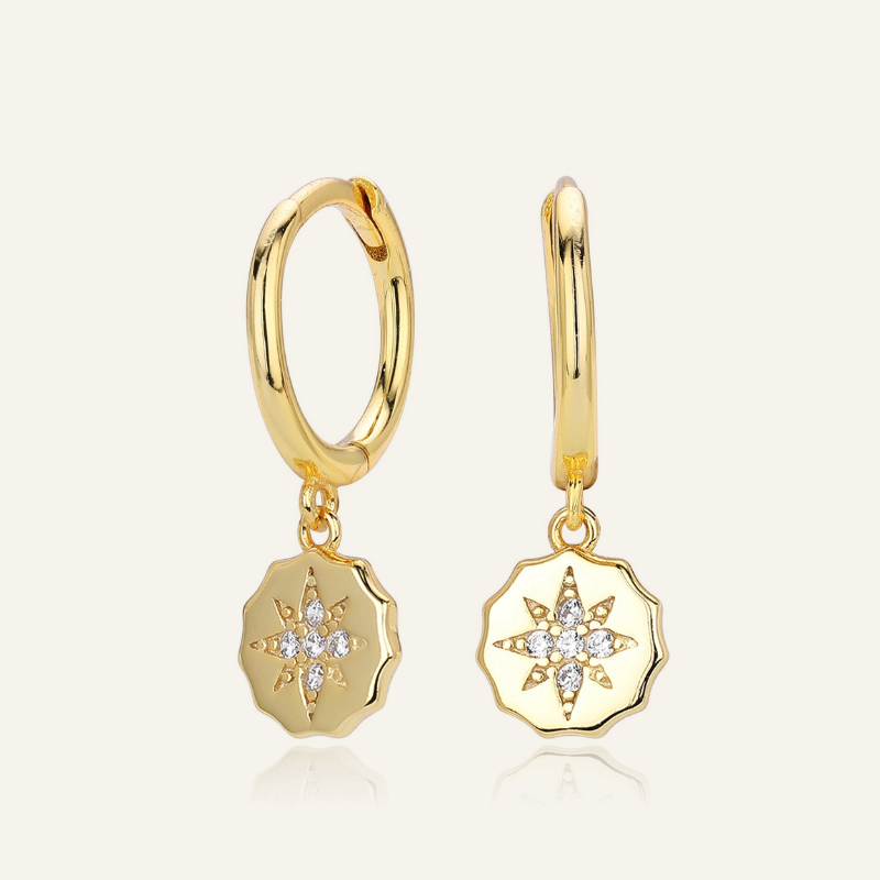 S925 silver gold plated starburst cz drop hoop earrings