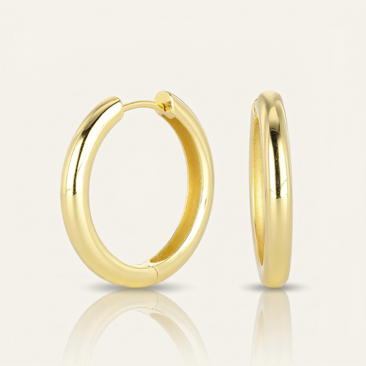 S925 silver gold plated thick smooth hoop earrings