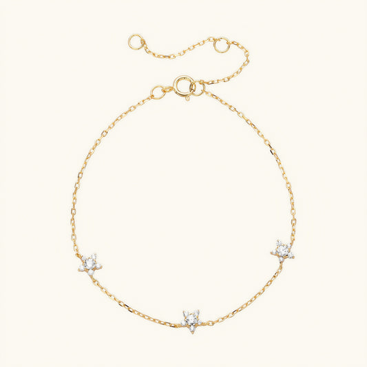 S925 silver gold plated three-star cz bracelet