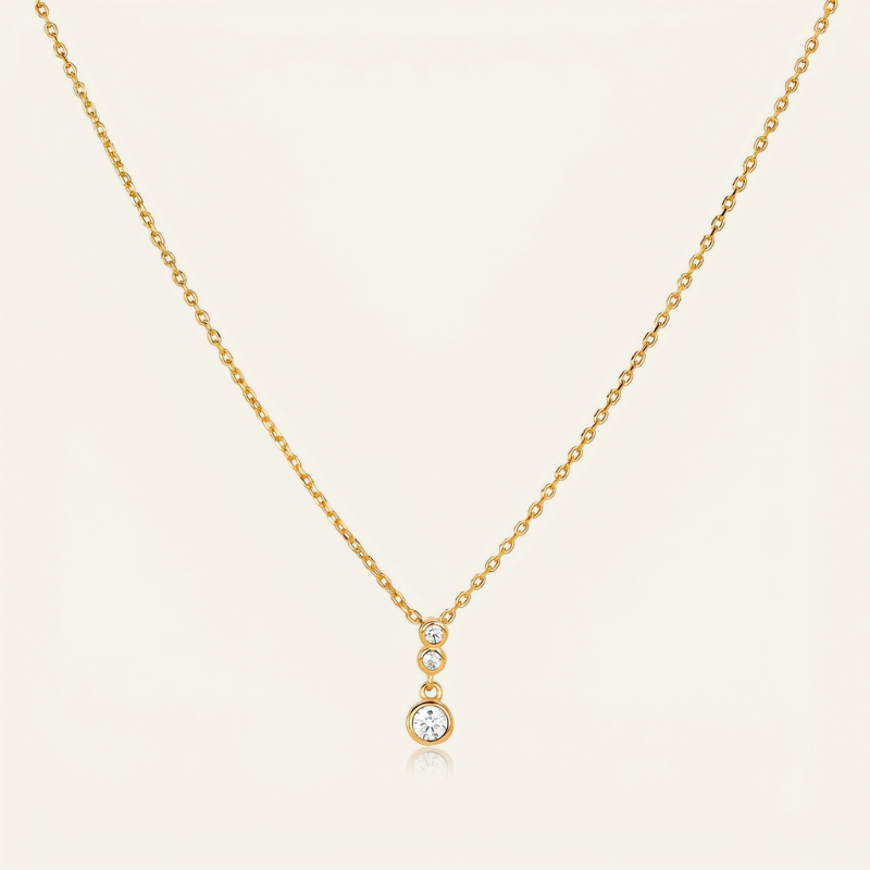 S925 silver gold plated three-tiered round cubic zirconia drop necklace