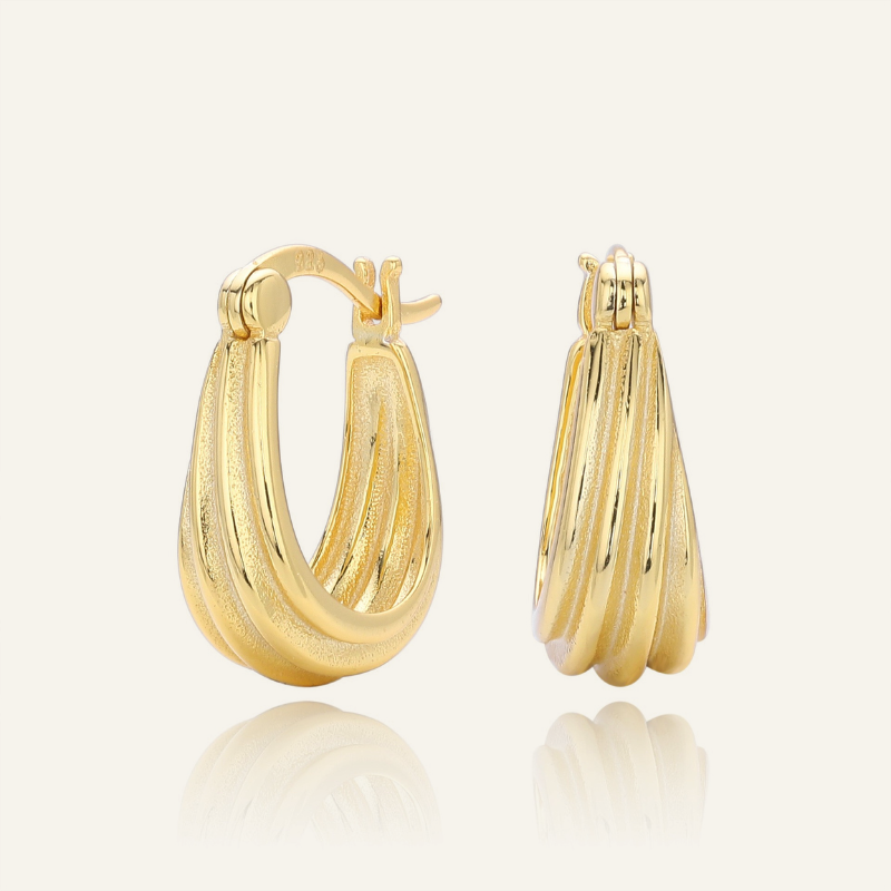 S925 silver gold plated twisted ribbed huggie hoop earrings