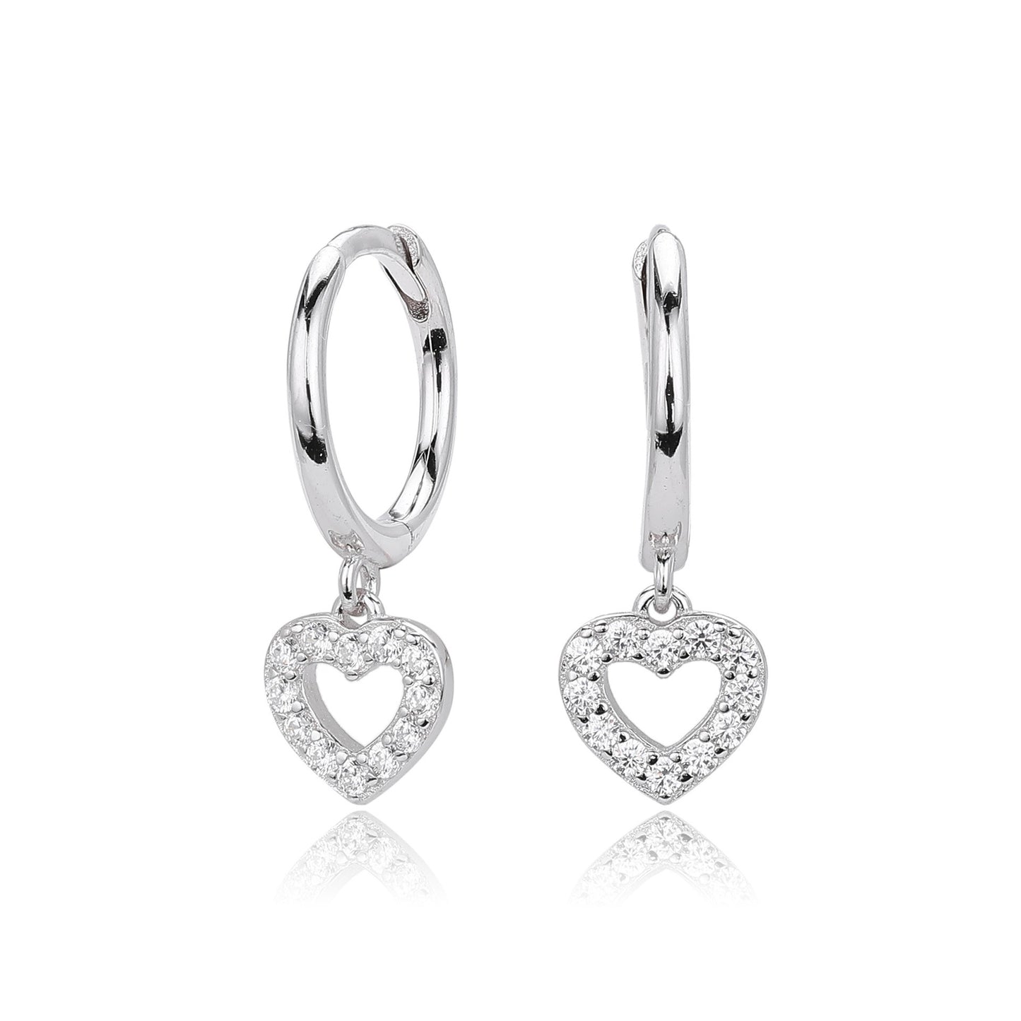 S925 silver hollow heart cz drop hoop earrings