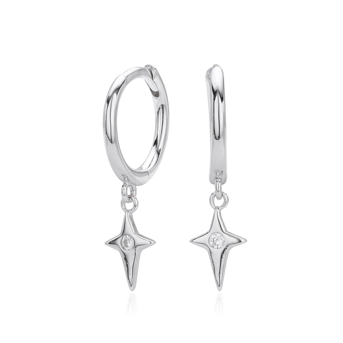 S925 silver north star cz drop hoop earrings