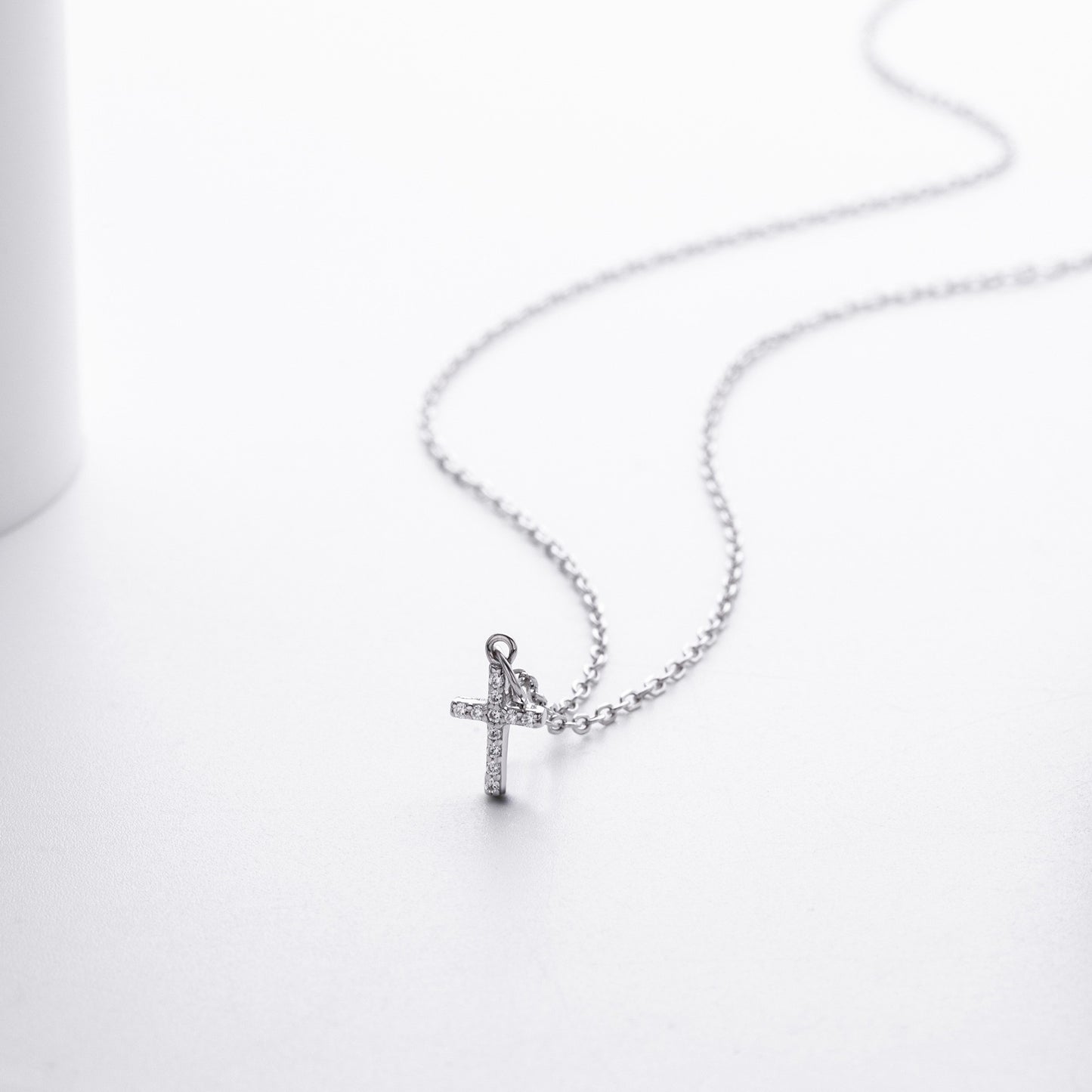 S925 silver pave cross necklace - side view