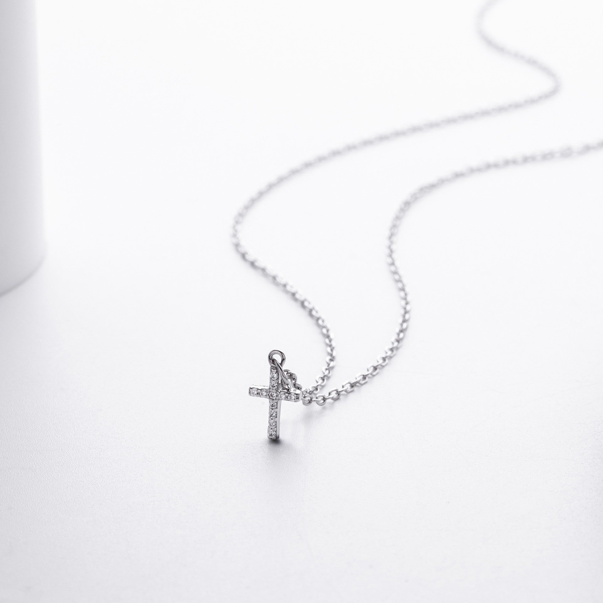 S925 silver pave cross necklace - side view