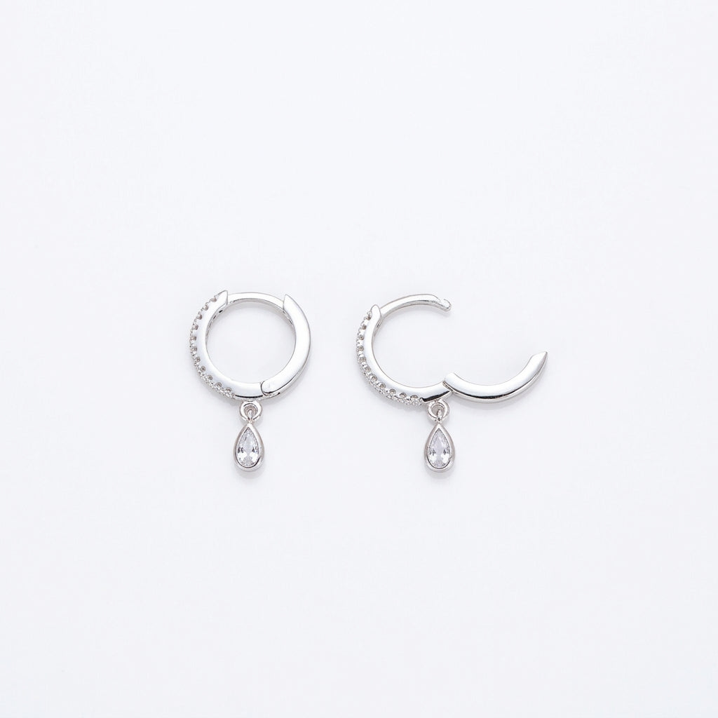 S925 silver pave teardrop cz drop hoop earrings