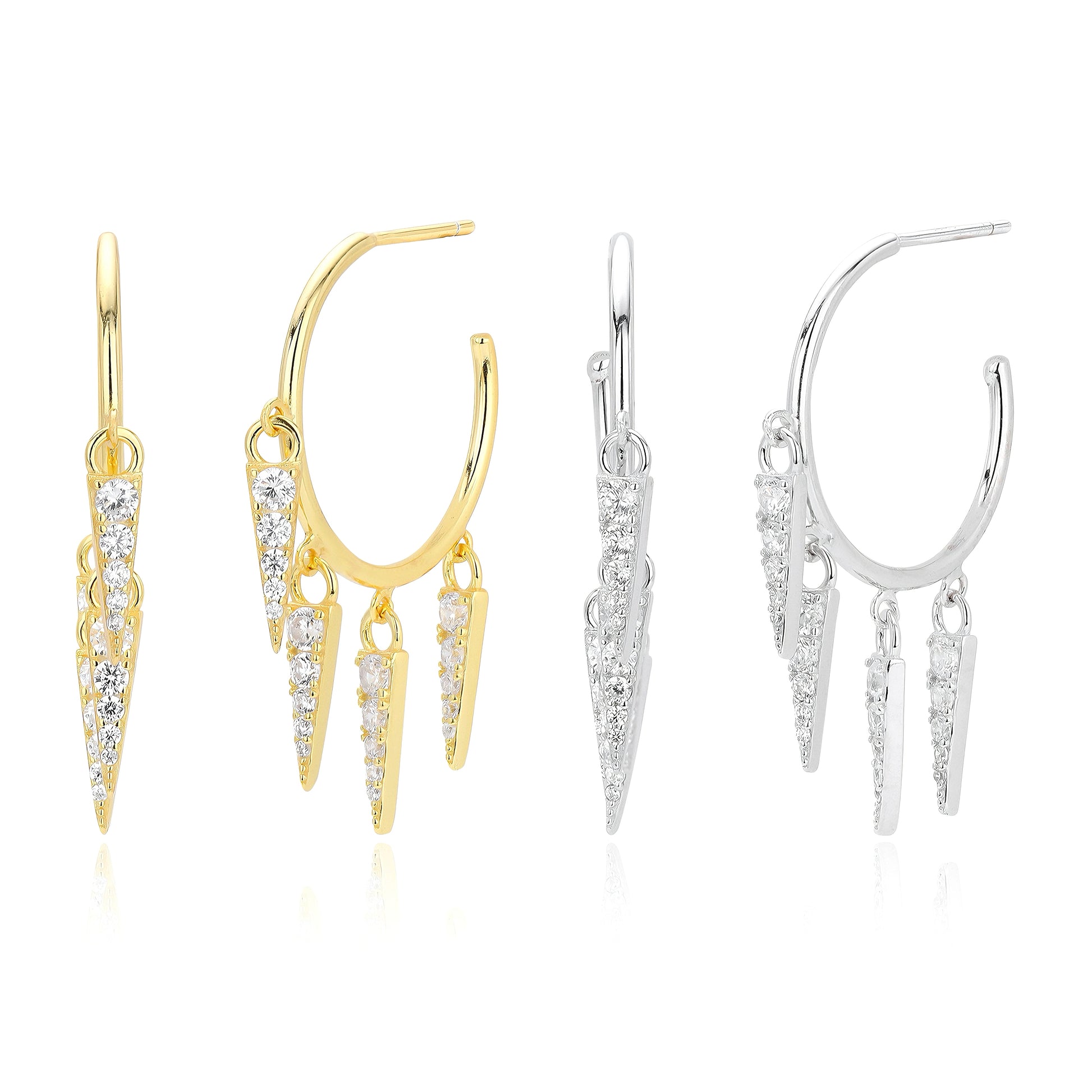 S925 silver spike cz drop hoop earrings