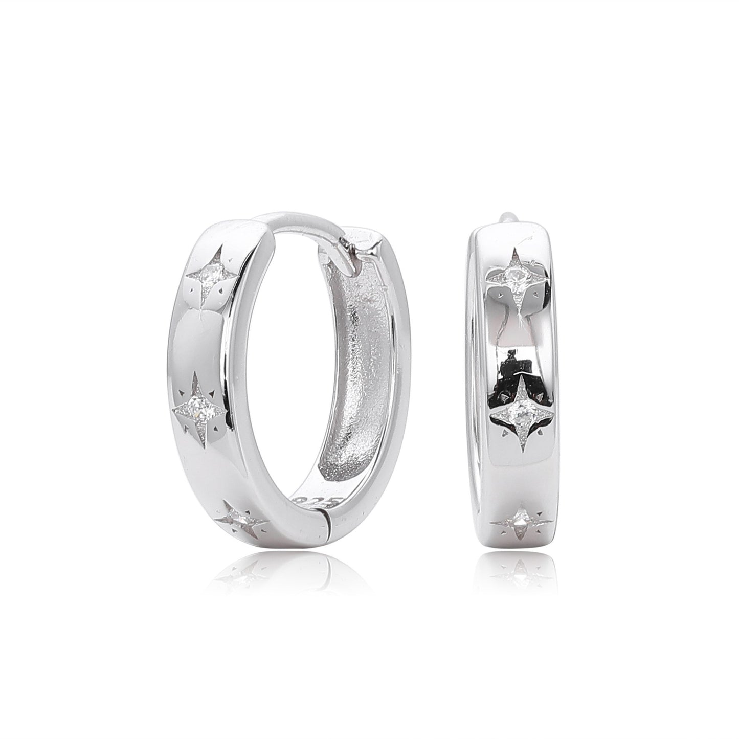 S925 silver starburst cz huggie hoop earrings